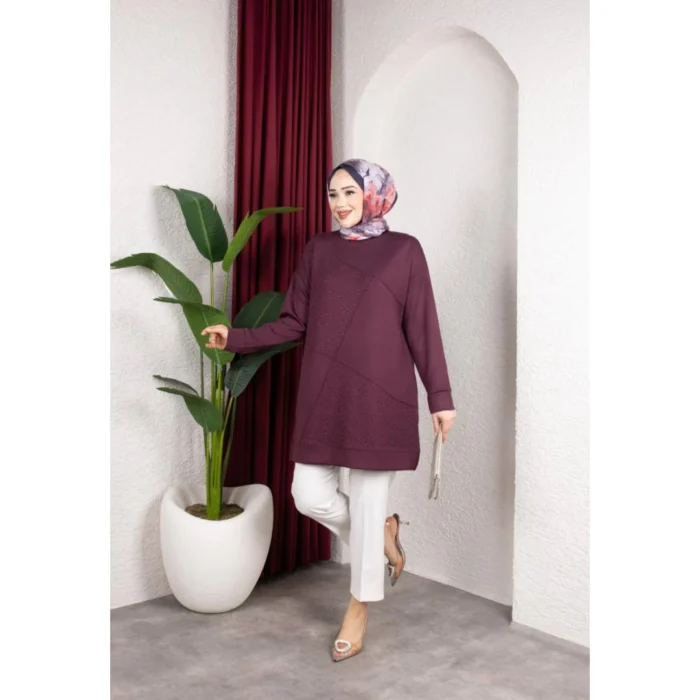 Premium Modal Oysho Kumaş Çapraz Taş Detaylı Tunik 6186