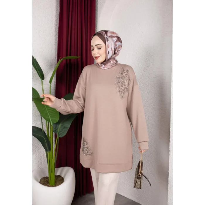 Premium Modal Oysho Kumaş Çiçek Taş Detaylı Tunik 6187