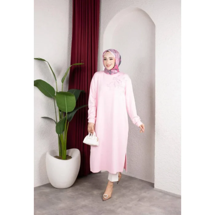 Tencel Oysho Kumaş Çiçek Taş Detaylı Uzun Tunik 6203